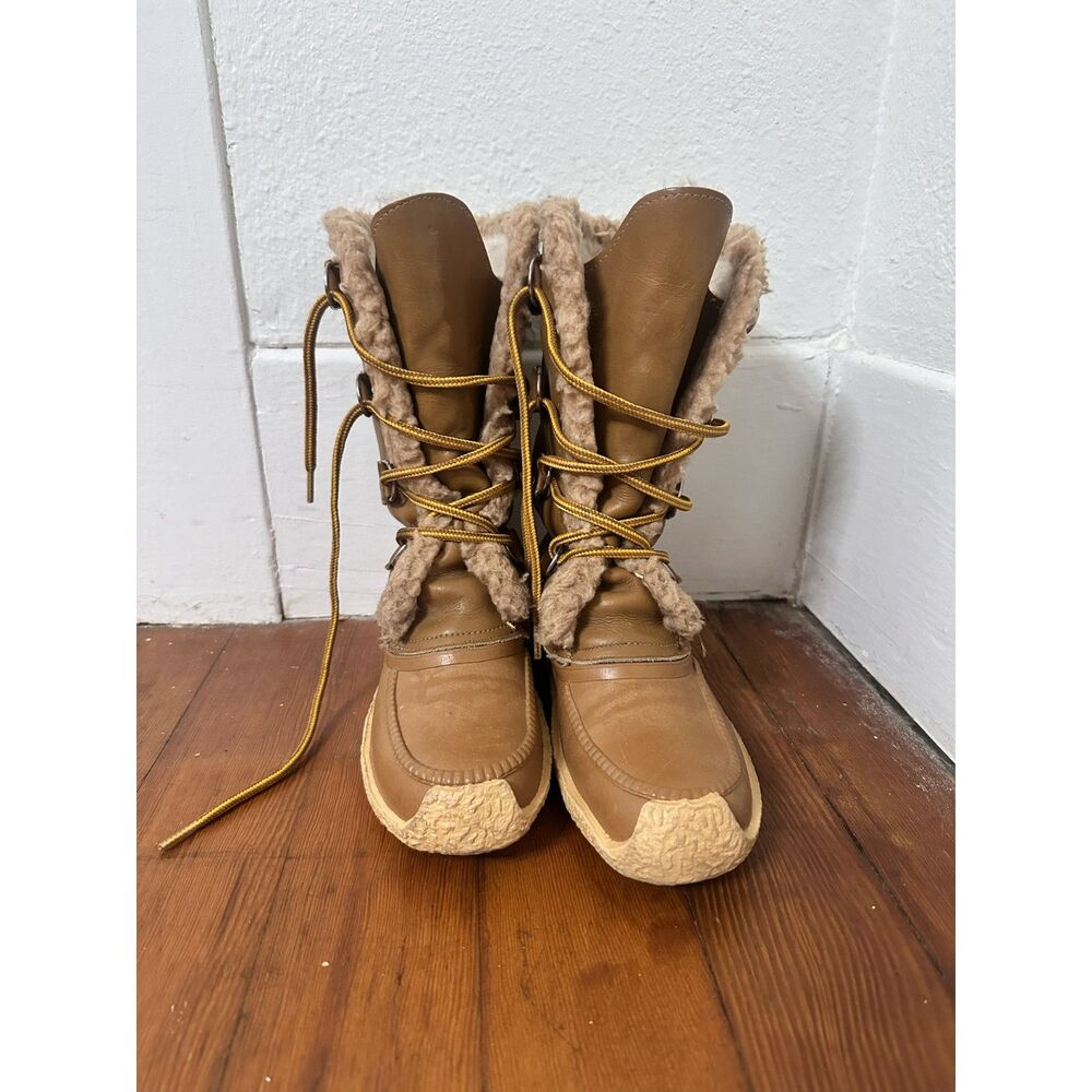 Sorel Women’s Snowdrop Snow Boots Size 7 Camel Lace Up Faux Fur Lined